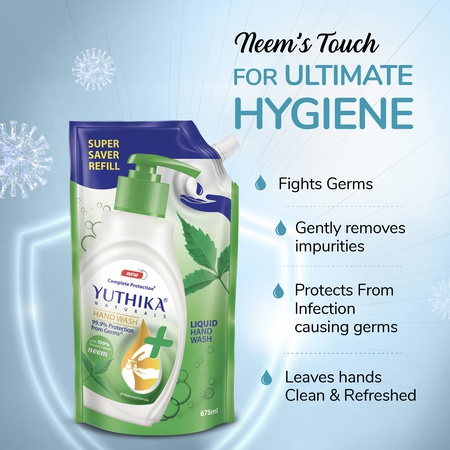 Yuthika Germ Protection Neem Hand Wash liquid Refill 675ml | Antibactirial Handwash with PH balanced Formula