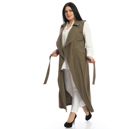 Büyük Beden Kemerli Uzun Yelek