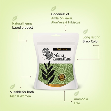 Hair Colour for Women Original Black 100% Henna-Based Powder Long-Lasting Herbal Formula Ammonia-Free 45g Zipper Pouch