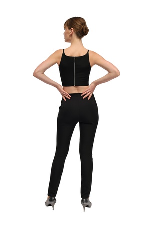 Черные брюки узкого кроя с кружевными деталями и ребристыми узкими штанинами