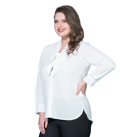 Büyük Beden Kravat Yaka Krep Gömlek