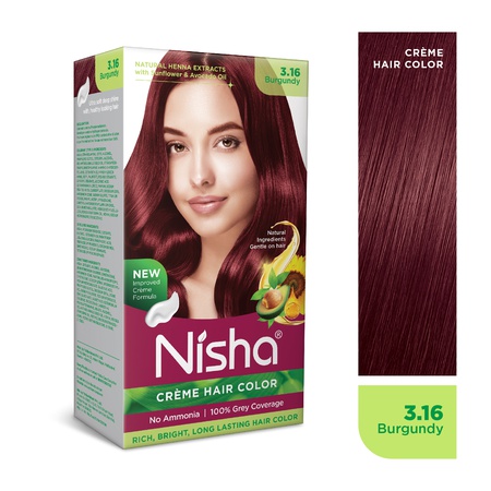 Nisha Creme Hair Color | Permanent Long Lasting Burgundy Hair Dye Color Kit | Burgundy | 4.05 Oz