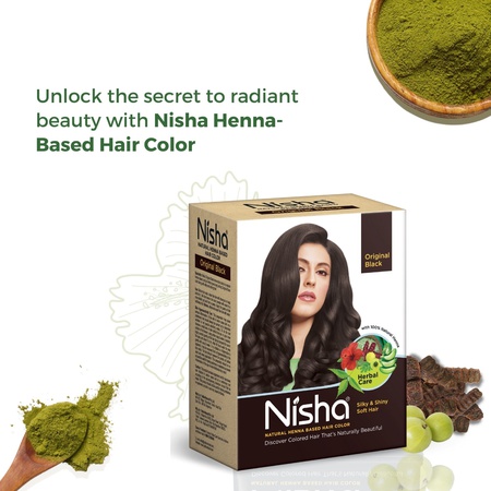 Nisha Hair Colour for Women - Original Black, 60g (Pack of 1) | 100% Pure Henna-Based Powder Ammonia-Free