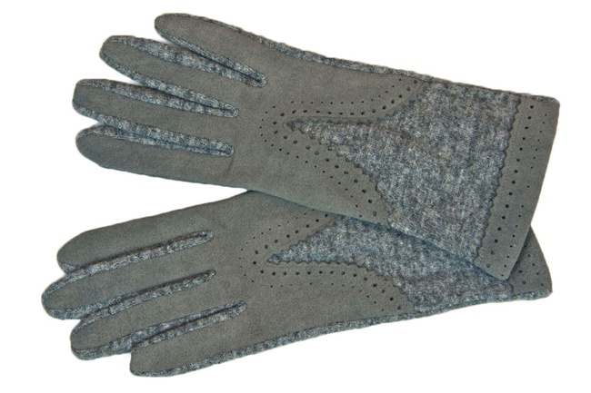 Итальянские трикотажные шерстяные женские перчатки с натуральной замшей