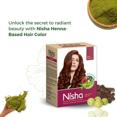 Nisha Hair Colour for Women - Red Brown, 90g (Pack of 1) | 100% Pure Henna-Based Powder Ammonia-Free