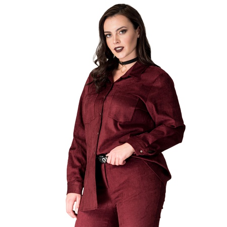 Büyük Beden Fitil Kadife Gömlek