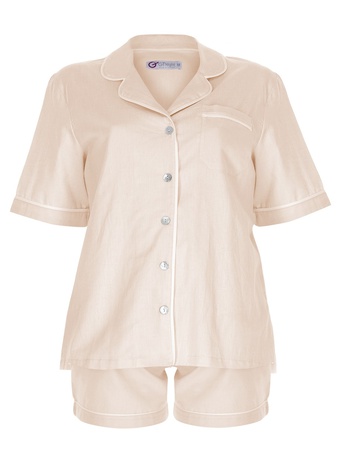 LİNEN - BAYAN KISA KOLLU ÜST - ŞORT PİJAMA TAKIM - AÇIK SOMON