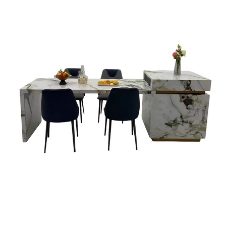 Kitchen island with pull-out table and storage drawers