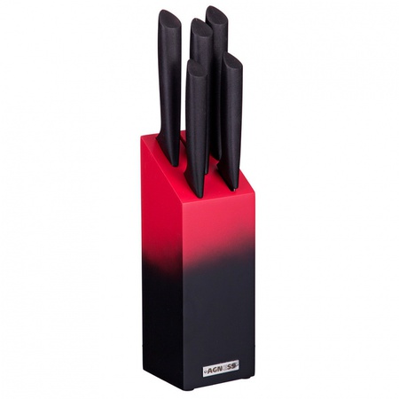 Набор ножей (6пр) с пластик. ручками на дерев.подс