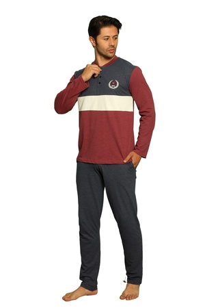 ERKEK PİJAMA TAKIMI - %100 PAMUK - UZUN KOL - DÜĞMELİ