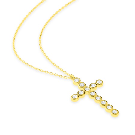Even & Pétra 14k Gold Round Stone Cross Necklace