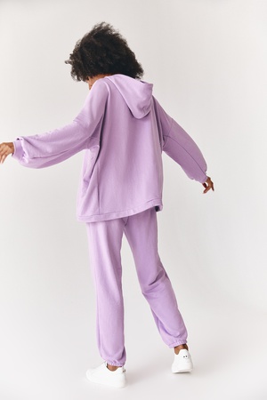 Костюм трикотажный худи и брюки сиреневый