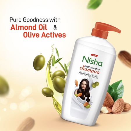 Nisha Almond and Olive Shampoo for Women & Men 650ml for Silky, Shiny and Smooth Hair, Prevents Damage & Split Ends, Deep Nourishment All Hair Types