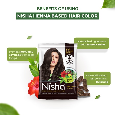Nisha Hair Colour for Women - Original Black, 25g Each (Pack of 10) | Herbal Conditioning | 100% Henna-Based Hair Colour