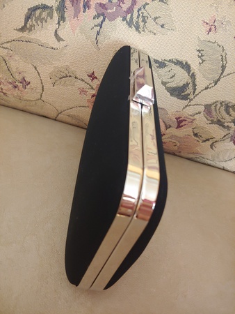 Metal Kasalı Abiye El Çantası- Siyah Nubuk