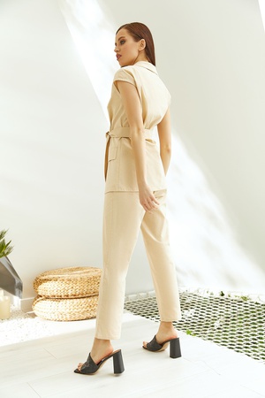 Suit wrap vest and latte trousers