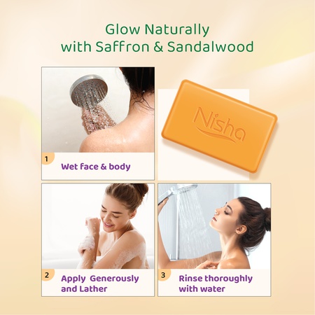 Nisha Soaps for Bath 100g Saffron & Sandal, Enriched with Natural Ingredients, Grade 1 Soaps, Ideal for All Skin Types