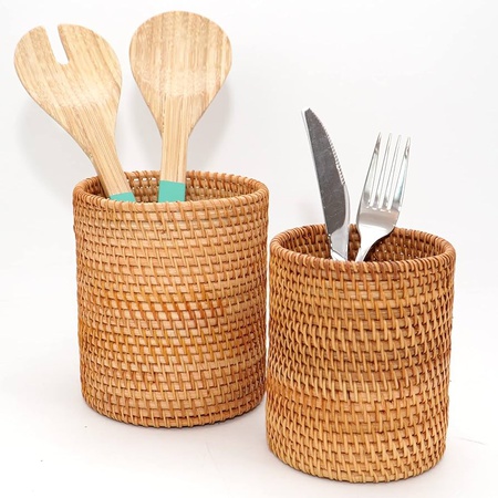 Плетеный держатель для ручек из ротанга, бамбуковый держатель для хранения, тканый держатель из морских водорослей для кухни