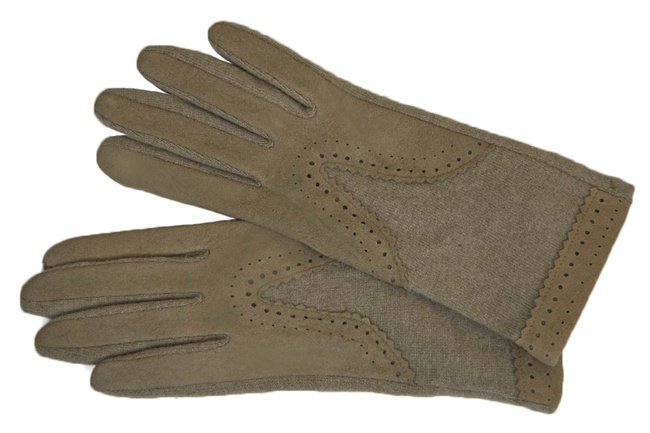 Итальянские трикотажные шерстяные женские перчатки с натуральной замшей