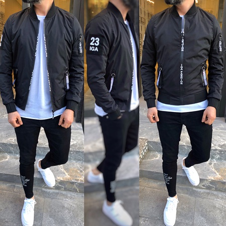 iga fashion erkek yağmurluk mevsimlik pilot mont (fermuar baskılı)