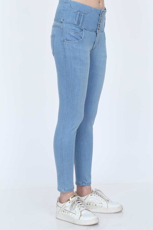 Full Power Likra Yüksek Bel Geniş Kemer Bel Detaylı Kadın Kot