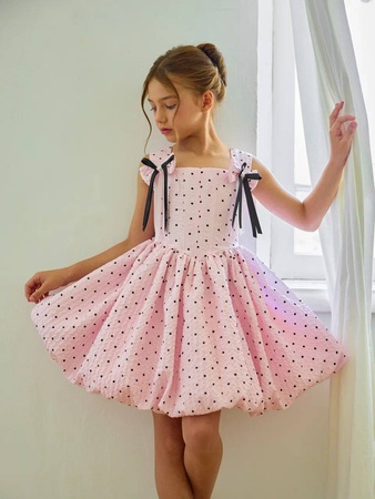 Платье коктейльное в горошек с корсетным лифом и юбкой-бочонок