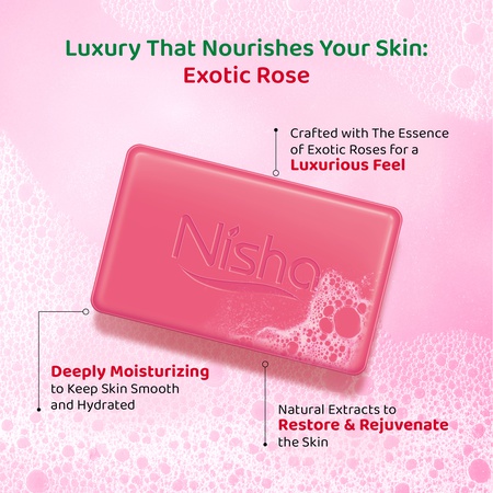 Nisha Soaps for Bath 100g - Exotic Rose, Enriched with Natural Ingredients, Cleansed, Smooth, Soft & Glowing Skin