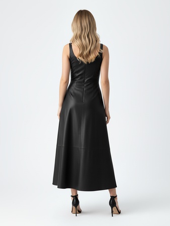 Женское платье А-силуэта длинное из искусственной кожи