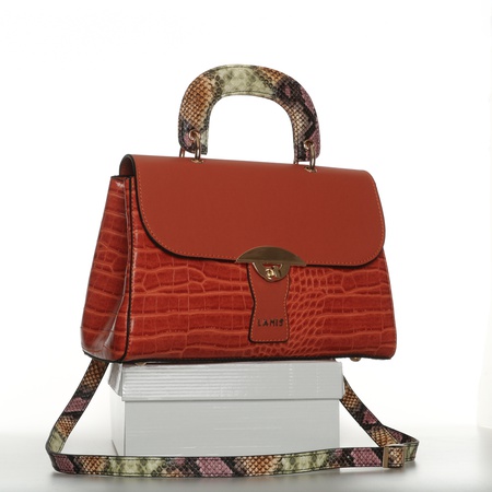 Lamis brand hand and shoulder handbag / imitation leather