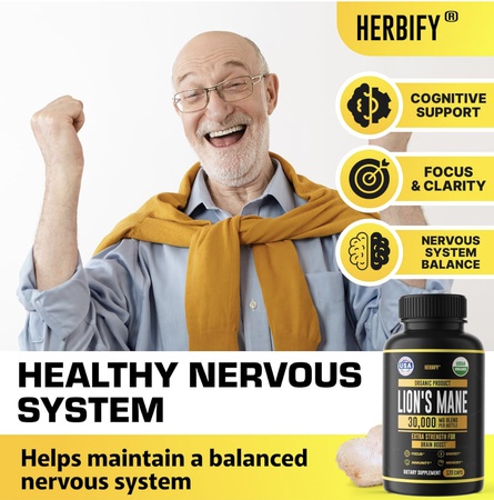Добавка «Львиная грива» — ежедневная добавка с грибами для памяти, концентрации и ясности мышления — стимулятор работы мозга — капсулы «Львиная грива» для естественной поддержки иммунитета — веганский, органический — 120 капсул