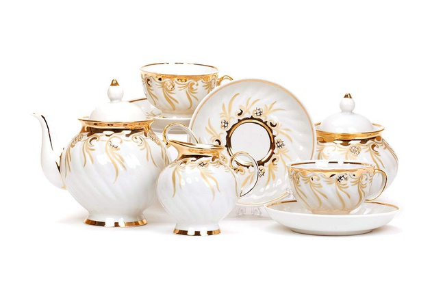 Сервиз чайный 15 предм. Голубая роза Золотистый