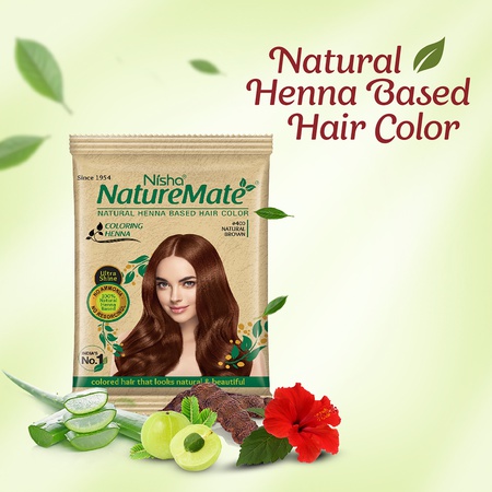 Nisha Nature Mate Henna Powder 15g Sachet Pack of 10 - Natural Brown | No Ammonia, Gentle and Vibrant Hair Color