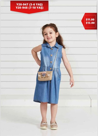 Çantalı Kolsuz Kız Çocuk Kot Elbise