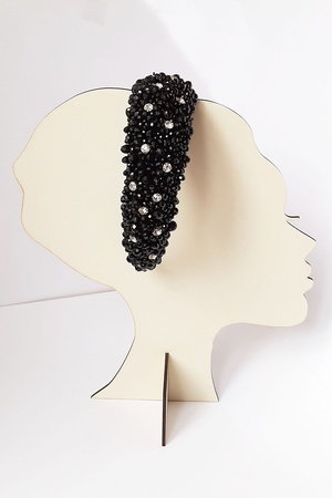 Bijusel El İşlemesi Kristal Parlak Boncuklu Siyah kadife Taç