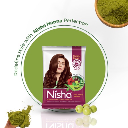 Nisha Natural Henna Hair Color 15g Natural Brown, Pack of 10