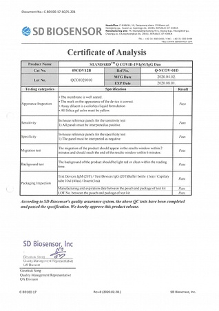 Тест STANDARD Q COVID-19 IgM / IgG Duo