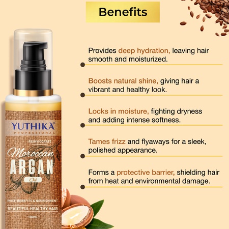 YUTHIKA Argan Oil Hair Serum - Moroccan Oil 100ml - Ultra-Smooth, Enhanced Shine, Intense Softness, Tames Frizz