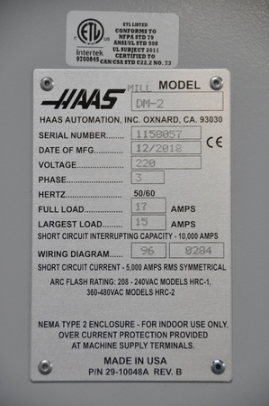 Vertical milling machining center HAAS DM-2 with CNC