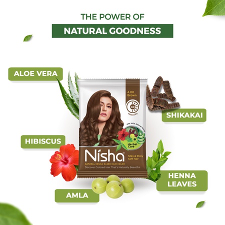 Nisha Hair Colour for Women - Brown 4.0, 10g Each (Pack of 10) | Herbal Conditioning | 100% Henna-Based Hair Colour
