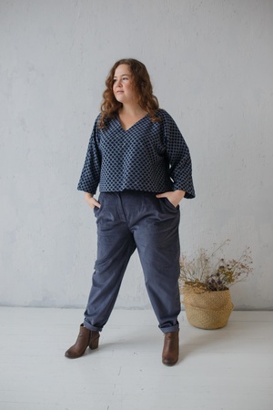 Fitilli kadife yüksek belli muz pantolon