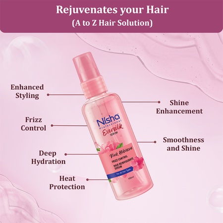 Nisha Pink Hibiscus Eversilk Hair Serum, Man and Women, All Hair Types, 3.38 fl oz