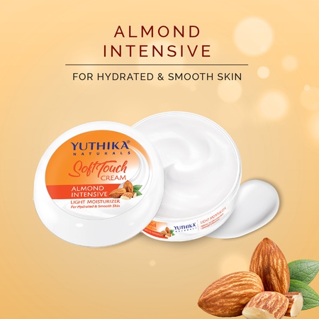 Yuthika Almond Intensive Light Moisturizer Cream 500ml | Non Sticky, Instant Hydration, Deep Nourishment | For Face, Hand & Body