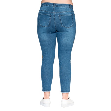 Büyük Beden Nakışlı Spor Kot Pantolon