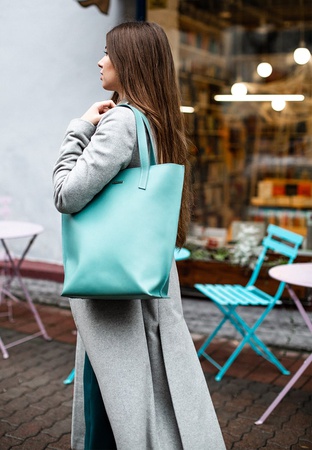 Кожаная женская сумка шоппер D.D. Бирюзовая