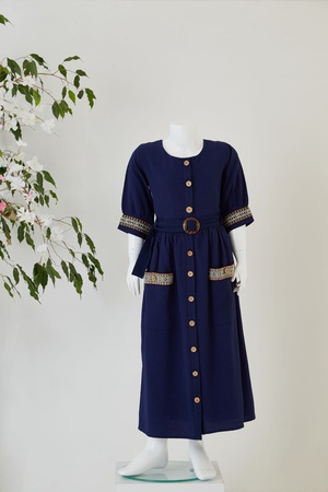 Truva Kollu Düğmeli Elbise