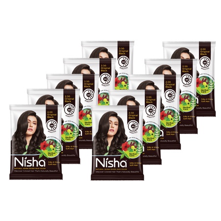 Nisha Hair Colour for Women - Original Black, 10g Each (Pack of 10) | Herbal Conditioning | 100% Henna-Based Hair Colour