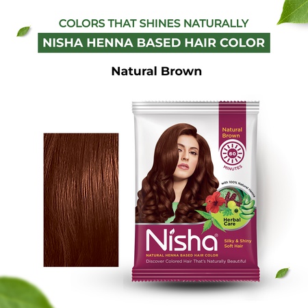 Nisha Natural Henna Hair Color 30g Natural Brown, Pack of 10