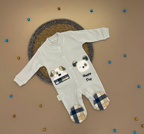 3-6/6-9/9-12 month Düğmeli ve Desenli Aylık Tulum