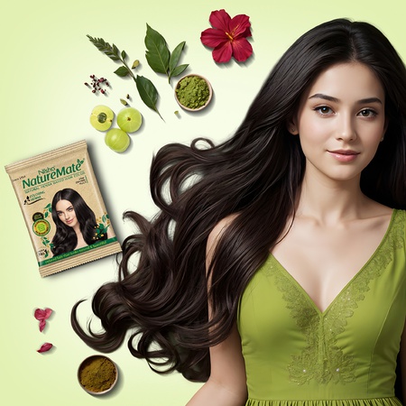 Nisha Nature Mate Henna Powder 10g Sachet Pack of 10 - Original Black | Ammonia-Free, Safe Hair Coloring Solution
