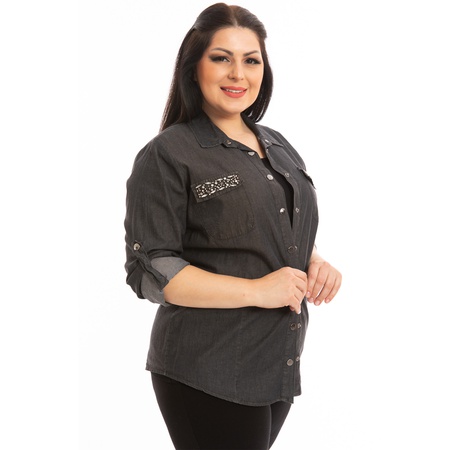 Cep Boncuk İşlemeli Kot Gömlek